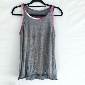 Vintage Lace Trim Yoga Tank Top Women's Size L